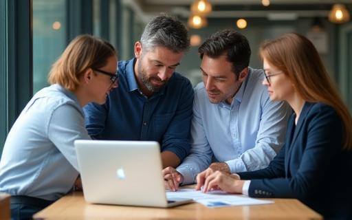 Diverse team of telecom professionals collaborating on a project